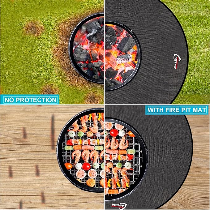 DocSafe 38" Round Fire Pit Mat, 4-Layer Fireproof Under Grill Mat Heat Insulated Indoor Fireplace Pad Protector for Decks,Patios,Grass,BBQ Smoker, Portable Reusable Oil-Proof and Waterproof, Black