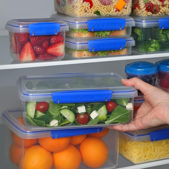 Sistema KLIP IT Rectangular Collection Food Storage Container, 33.8 oz./1.0 L, Clear/Blue, 3 Count