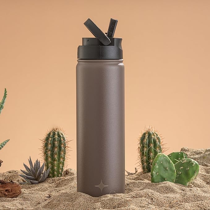 JoyJolt Triple Insulated Water Bottle with Straw Lid AND Flip Lid! 22oz Water Bottle, 12 Hour Hot/Cold Vacuum Insulated Stainless Steel Water Bottle. BPA-Free Leakproof Water Bottles - Thermos Bottle