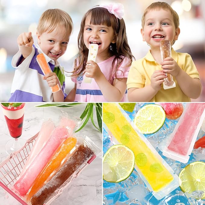 FEBSNOW 200 Disposable Ice Popsicle Bags BPA Free Freezer Tubes With Zip Seals For Snacks,Yogurt Sticks,Juice & Fruit Smoothies,Ice Candy Pops Comes With A Funnel (7.5"x2") (200, Transparent, 7.5"x2")