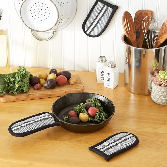 DII Double Strip Chef Kitchen Cooking & Baking Collection, Pan Handle Set, 6x3, Black, 3 Piece
