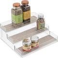 iDesign Twillo Plastic Stadium Spice Rack, 3-Tier Organizer for Kitchen Pantry, Cabinet, Countertops, Vanity, Office, Craft Room, 9.2" x 10" x 4", Metallico and Clear