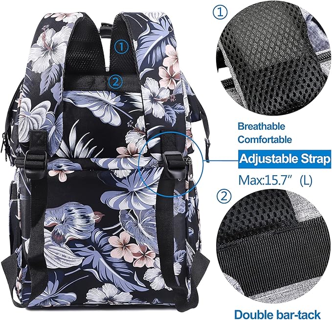 AmHoo Insulated Lunch Box Cooler Backpack Waterproof Leak-Proof Lunch Bag Tote for Men Women Hiking Beach Picnic Trip with Strongest YKK Zipper Black Flower Pattern