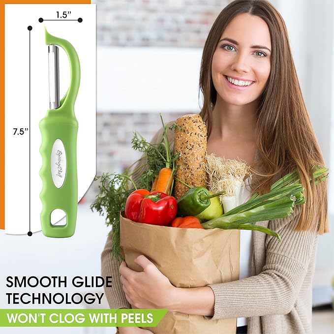 Spring Chef Premium Swivel Vegetable Peeler, Soft Grip Handle and Ultra Sharp Stainless Steel Blades - Perfect Kitchen Peeler For Veggie, Fruit, Potato, Carrot, Apple - Green