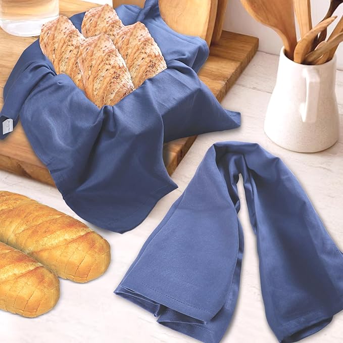 Urban Villa Premium Quality 100% Cotton Solid Kitchen Towels Set of 6 Ultra Soft Size 20x30 Inches Indigo Blue Color Highly Absorbent
