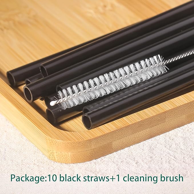 Dakoufish Replacement Straw for Stanley|Owala|Simple Modern 40oz 30oz Tumbler,10 Pack 12 inch Black Reusable Straws With Cleaning Brush for Stanley Cup Accessorie,BPA Free,Dishwasher Safe