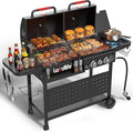 Charcoal Gas Grill Combo with Side Burner, 30,000 BTU Propane BBQ Grill, 748 SQ.IN Cooking Space, Non-Stick Porcelain Enamel Grates, Heavy-Duty Stand for Backyard Outdoor Barbecue