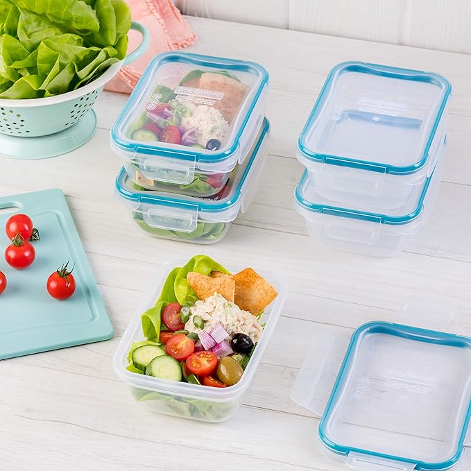 Snapware Total Solution 5-Pack (3-Cup) Plastic Food Storage Containers Set, Leakproof & Airtight Locking Lids Rectangular Tupperware, Non-Toxic BPA-Free Lids, Microwave Dishwasher Freezer Safe