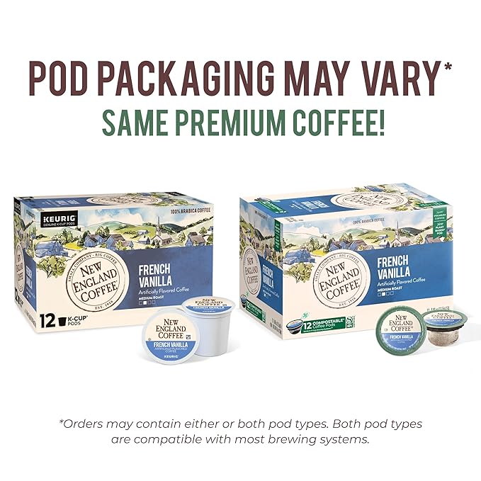 New England Coffee French Vanilla Medium Roast Single Serve Pods, 12ct Box (Pack of 1)
