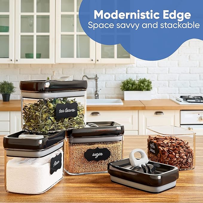 Chef's Path - Airtight Storage Boxes Set - 10 Labels and Markers - Kitchen and Pantry Storage - BPA Free - Plastic Storage Boxes with Upgraded Lids (6 Pieces - 1.5L)
