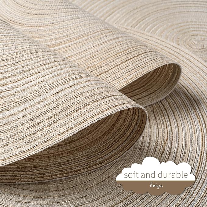 FunWheat Round Braided Placemats Set of 6 Easy Clean Place mats for Dining Tables Woven Heat Resistant Washable Table Mats 15 inches(Beige)