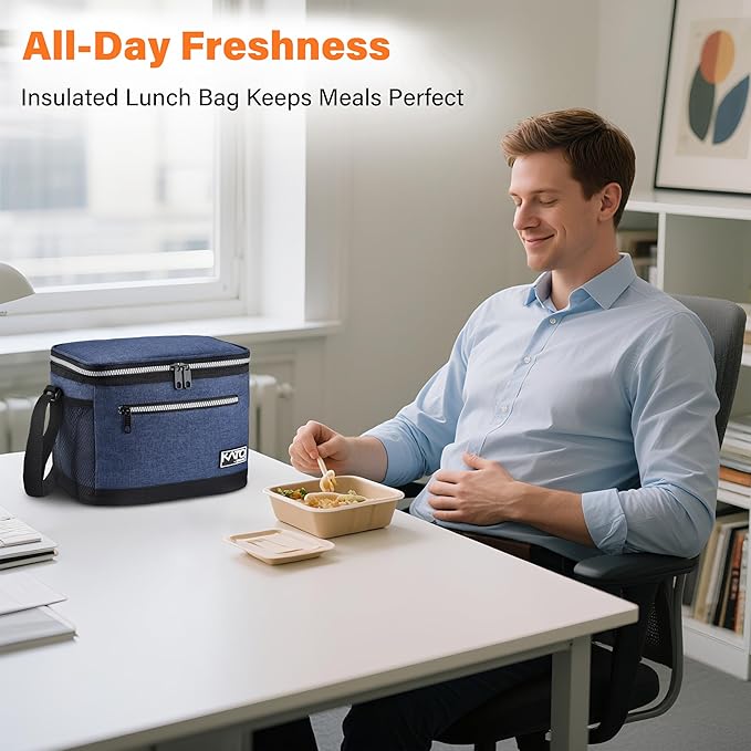 Tirrinia Insulated Lunch Box for Men/Women, Leakproof Lunch Bag for School Work, Large Lunch Tote Kids Boys Girls Student Back to School, Soft Cooler Office Picnic Beach Camping for Adults,Dark Blue