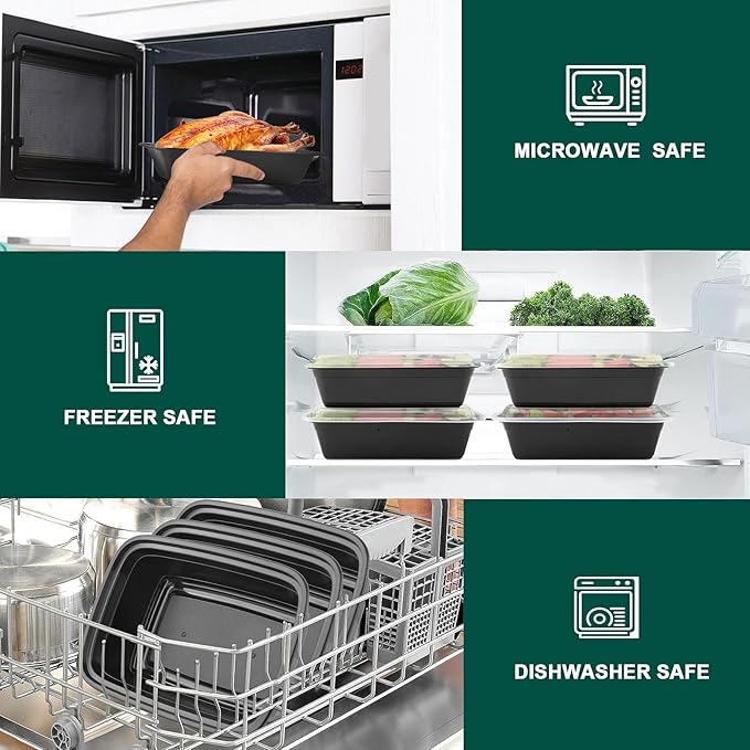 38 Oz Plastic Meal Prep Containers - [100 Set] Food Storage Containers with Lids - Clear Disposable To Go Containers, BPA Free, Stackable, Leakproof, Microwave and Freezer Safe
