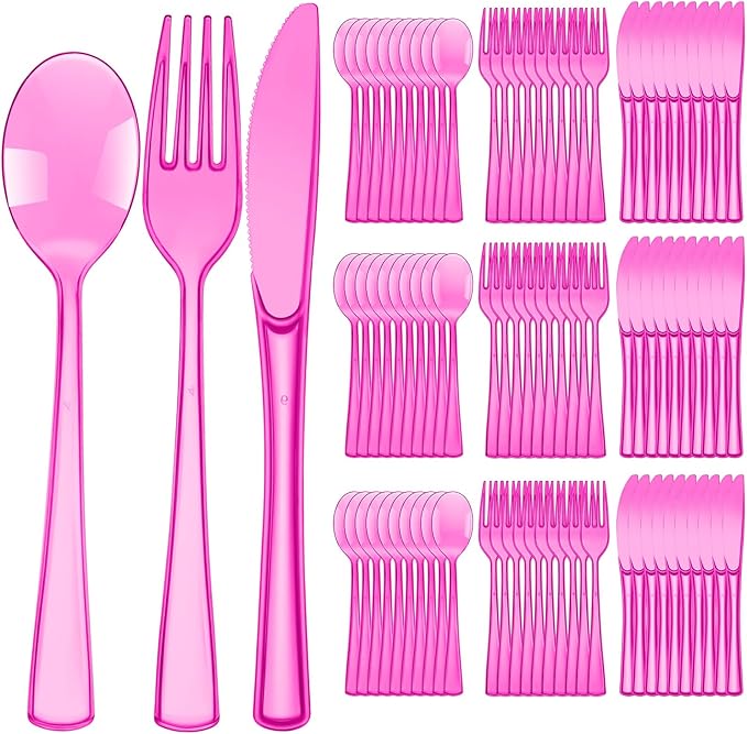 Minatee 150 Pieces Disposable Cutlery Set Plastic Silverware Heavy Duty Utensil Sets 50 Forks 50 Knives 50 Spoons for Home Office School Party Picnics Restaurant Outdoor Events