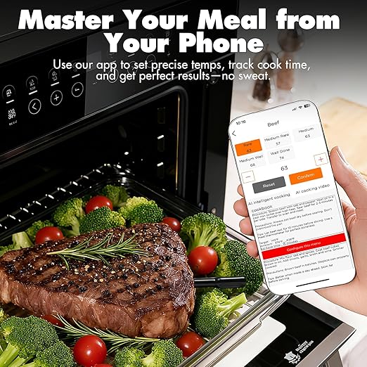 AI Meat Thermometer Wireless, 500ft Long Range Smart Digital Bluetooth BBQ Thermometer for Grilling, Smoker, Oven, Kitchen Cooking (Dual Probe)