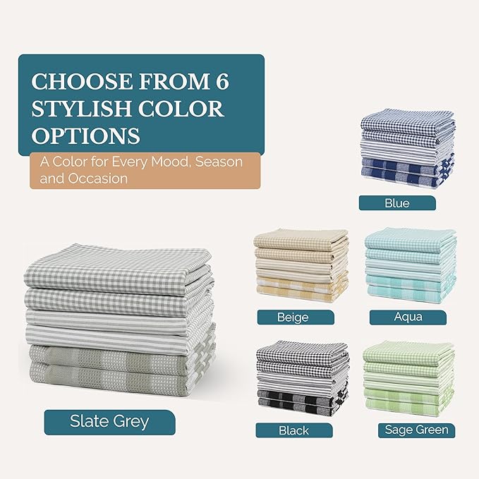 Casa Platino Hand Towels for Kitchen Set of 6 – 100% Cotton 18"x28" Kitchen Towels, Super Absorbent – Crafted for Farmhouse Charm, Drying Dishes, Or Entertaining Guests – Slate Grey