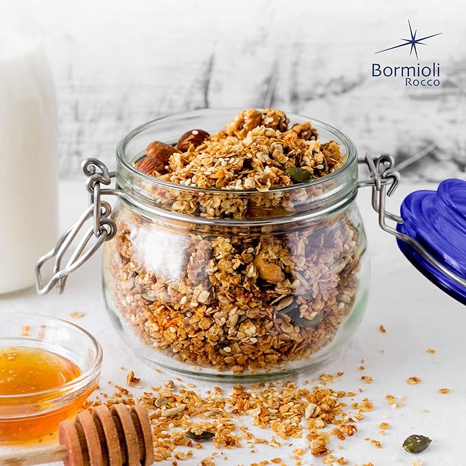 Bormioli Rocco Fido Collection, 2 Pack, 17 Oz. Food Storage Glass Jars, Airtight Rubber Seal & Glass Lid, With Stainless Wire Clamp, Made In Italy.