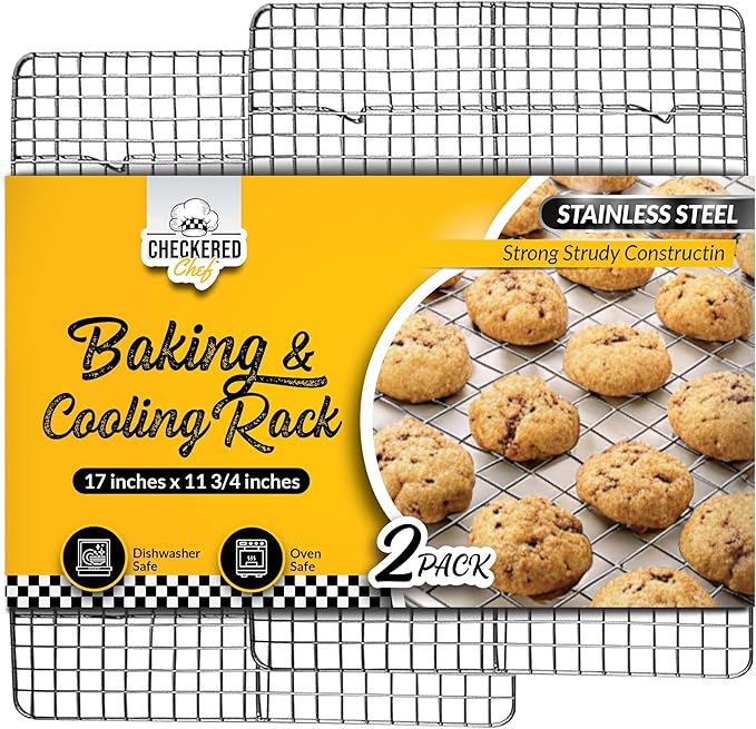 Checkered Chef Cooling Rack for Cooking and Baking - 11 ¾" x 17 Set of 2 Stainless Steel, Oven Safe Grid Wire Cookie Cooling Racks