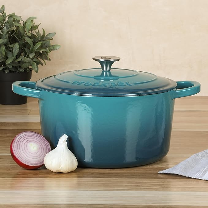 Crock-Pot Artisan 7-Quart Round Dutch Oven – Teal Ombre, Enameled Cast Iron Oven Safe Cookware