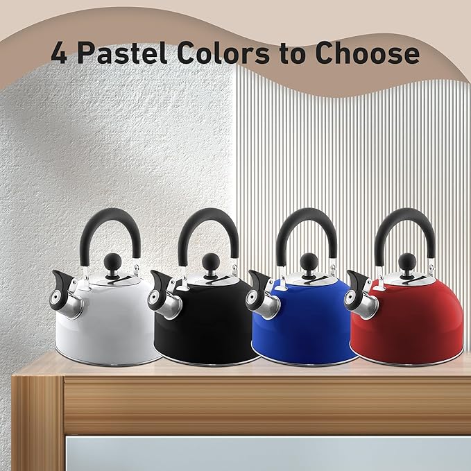 Lily's Home 2 Quart Stainless Steel Whistling Tea Kettle, the Perfect Stovetop Tea and Water Boilers for Your Home, Dorm, Condo or Apartment. (Blue)