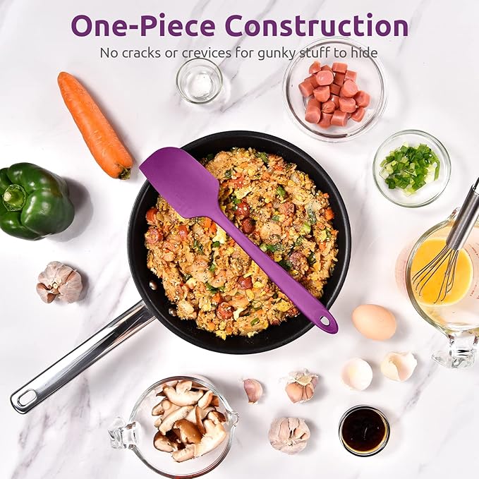 Heat Resistant Silicone Large Spatula: U-Taste 600ºF High Heat Flexible 11.38in Silicon Mixing Stirring Cooking Scraping Baking Bowl Scraper Seamless Spreader for Kitchen Nonstick Cookware (Purple)