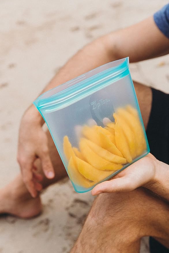 Zip Top Reusable Food Storage Bags | Sandwich Bag [Teal] | Silicone Meal Prep Container | Microwave, Dishwasher and Freezer Safe | Made in the USA