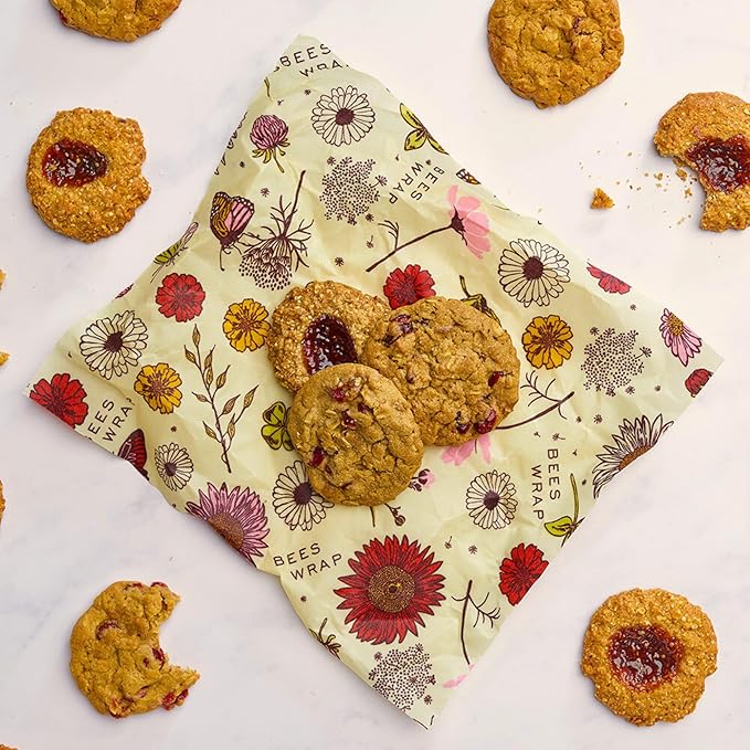 Bee's Wrap Vegan Beeswax Wraps for Food - Meadow Magic Medium 3 Pack Made in USA Reusable & Organic Food Wraps, Sandwich Wrap & Bowl Covers - Eco-Friendly Alternative to Aluminum Foil & Plastic Wrap