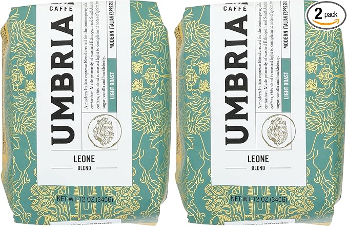 Caffe Umbria Fresh Seattle Whole Bean Roasted Coffee, Leone Blend Light Roast 12oz. bag (Pack of 2)