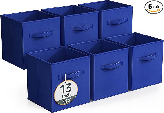 Sorbus Fabric Storage Cubes - 6 Foldable Storage Bins for Organizing Pantry, Cubbies, Toy Box - Clothes Storage & Closet Organizer - 13 Inch Collapsible Cube Baskets for Shelves with Handle