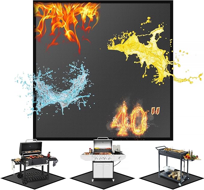 40" Square Fire Pit Fireproof Mat, 4 Layers Under Grill Mat BBQ Pad Fireproof Waterproof Oil-Proof Protect for Deck Patio Grass Outdoor Wood Burning Fire Pit and BBQ Smoker