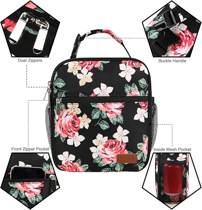 Femuar Lunch Box for Men Women Adults Small Lunch Bag for Office Work Picnic - Reusable Portable Lunchbox, Penoy Flower