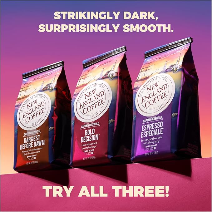New England Coffee Bold Decision Dark Roast Ground Coffee, 10oz Bag (Pack of 6)