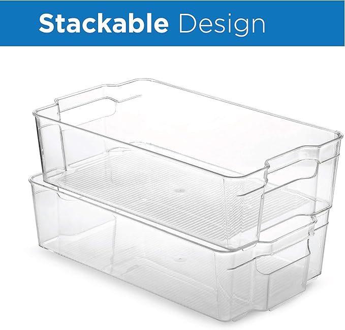 Set Of 8 Refrigerator Pantry Organizer Bins - Clear Food Storage Baskets for Kitchen, Countertops, Cabinets, Fridge, Freezer, Bedrooms, Bathrooms - Stackable Plastic Household Storage Containers