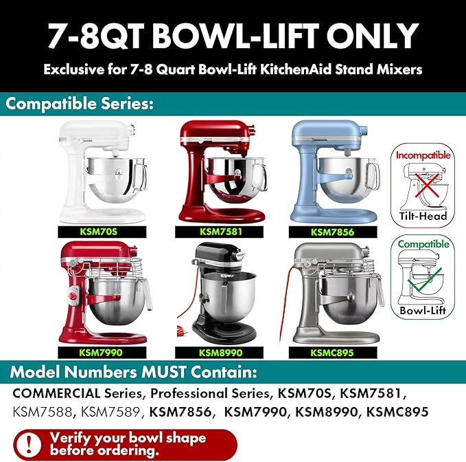 Heavy Duty Whisk Attachment for KitchenAid 7-8QT Bowl-Lift Stand Mixers- Extra Thick Stainless Steel Wire Whip for Fast Whipping, Perfect for Large Batches, Dishwasher Safe