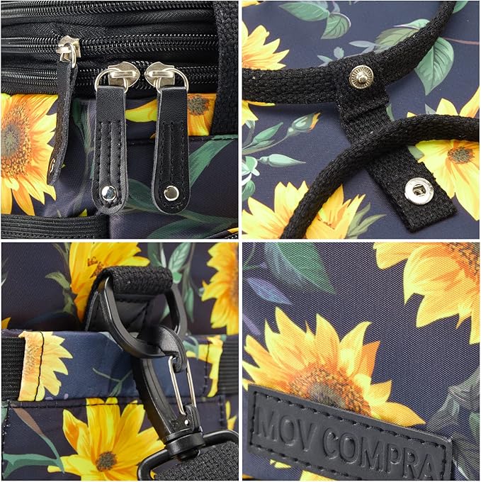 MOV COMPRA Lunch Bag for Women Men Double Deck Lunch Box,Expandable Large Lunch Bags,Leakproof Lunch Box Cooler Bag (Sunflower)