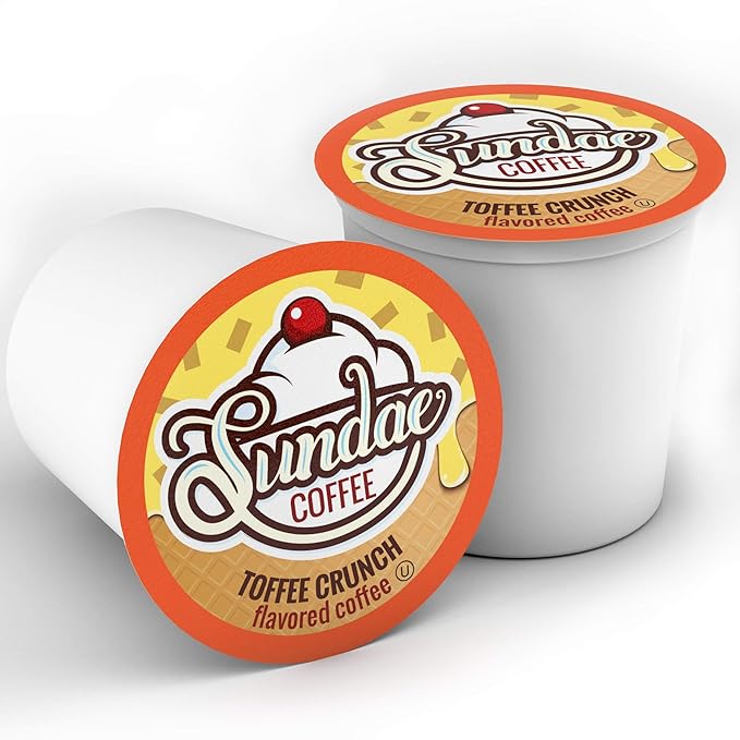 Sundae Ice Cream Flavored Coffee Pods, Compatible with 2.0 Keurig K-Cup Brewer, (Toffee Crunch) 48 Count