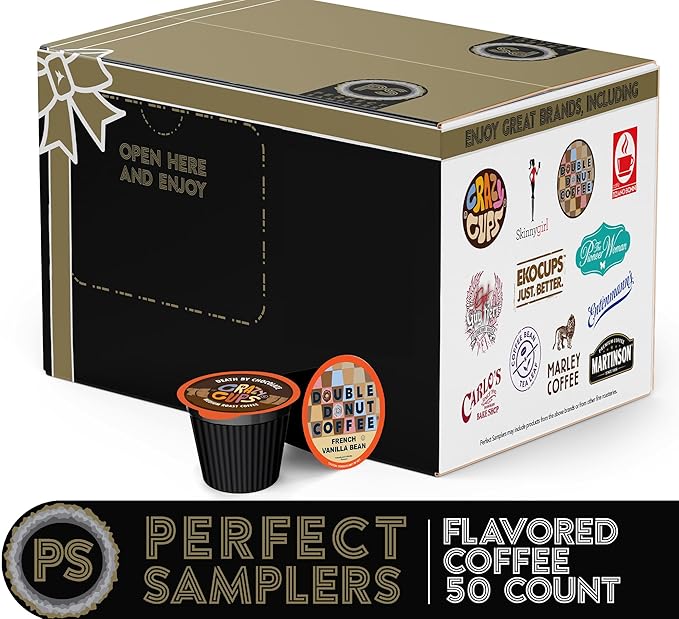 Perfect Samplers Flavored Coffee Variety Pack, Flavored Coffee Pods, Including Vanilla, Chocolate Coffee & More, Flavored Coffee Pods Variety Pack for Keurig K Cups Machines, 50 Count