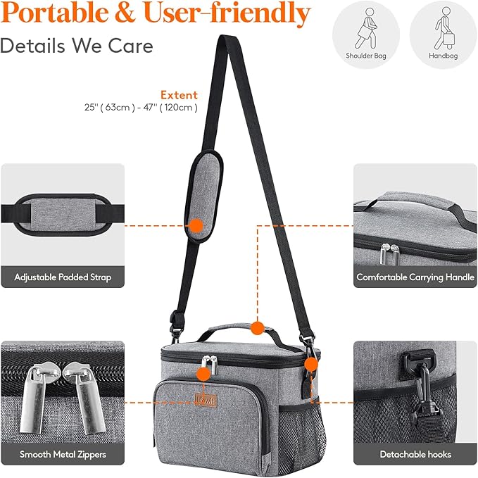 Lifewit Reusable Insulated Lunch Bag for Men, Lunch Box Women, Portable Cooler Freezable Soft Lunchbox Leakproof with Adjustable Shoulder Strap for Adult for Work Picnic or Travel, Grey 15L