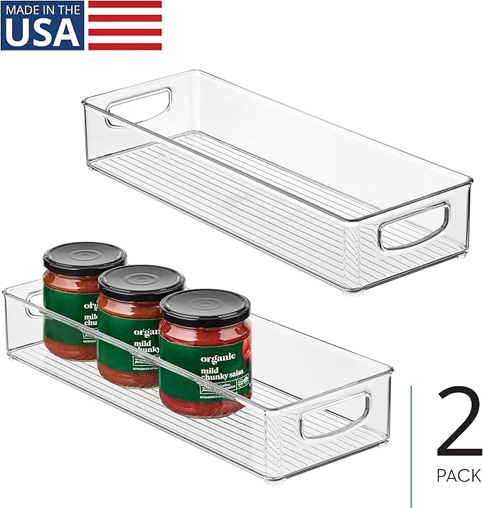 iDesign Slim Extra Long Clear Storage Bin, Narrow Stackable Organizer for Kitchen or Pantry, 2-Pack