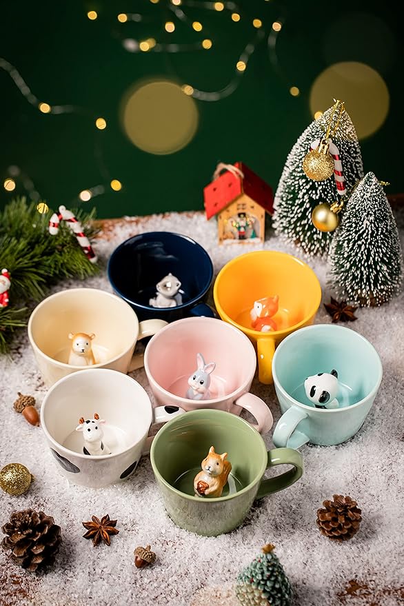 DIHOclub Bear Ceramic Cup Hidden 3D Animal Inside Mug,Cute Cartoon Handmade Figurine Mugs,Holiday and Birthday Gift for Coffee Milk Tea Lovers,12 OZ(Cream Color)