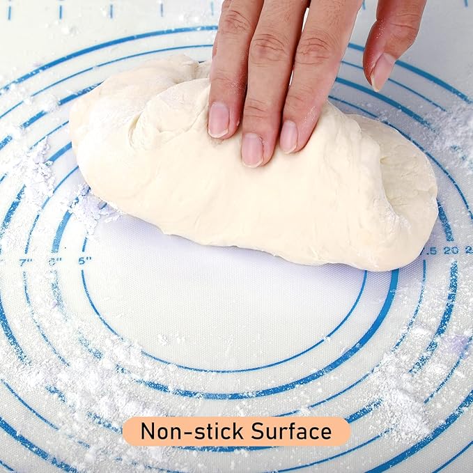 Silicone Pastry Mat with Measurement, Kids Rolling Mat for Fondant, Rolling Dough, Pie Crust, Pizza and Cookies, Baking Mat,12" x 16", Blue