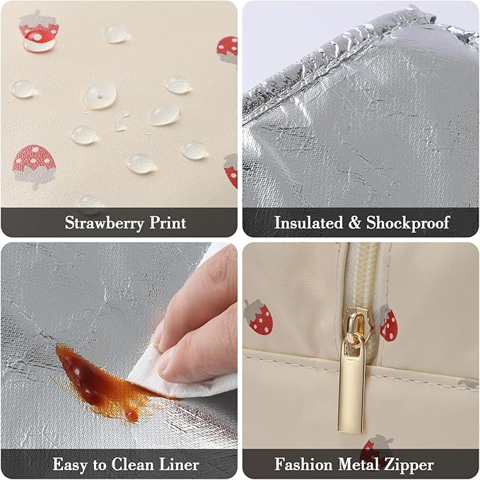 Lunch Bag for Women Men Cute Leather Lunch Tote Bags Reusable Insulated Lunch Box Large Capacity Reusable Insulated Cooler for Work Picnic or Travel