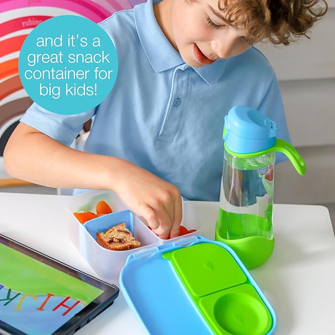b.box Mini Lunch Box (2-pack), Bento Box for Kids Snack Container with 2 Leak-Proof Compartments, Reusable Snack Containers with Lids, BPA Free Kids Lunch Box, 4 1/4 Cup (Emerald Forest+Ocean Breeze)