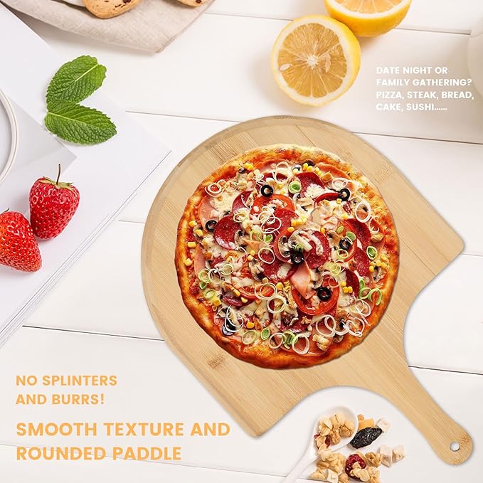 4Pack Natural Bamboo Pizza Spatula, Pizza Peel 11 Inch, Wooden Pizza Spatula Paddle Board for Home Pizza Cutting，Cheese, Bread,Fruit,Vegetable Oragaznie (4)