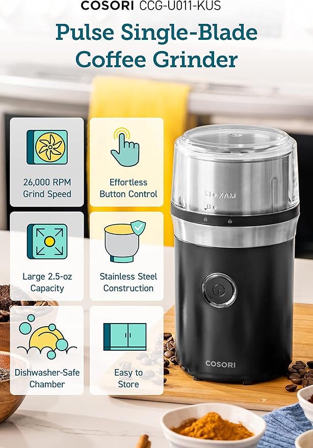 COSORI Coffee Espresso Grinder Electric, Food Grade Stainless Steel Blades, 12 Cups, Black