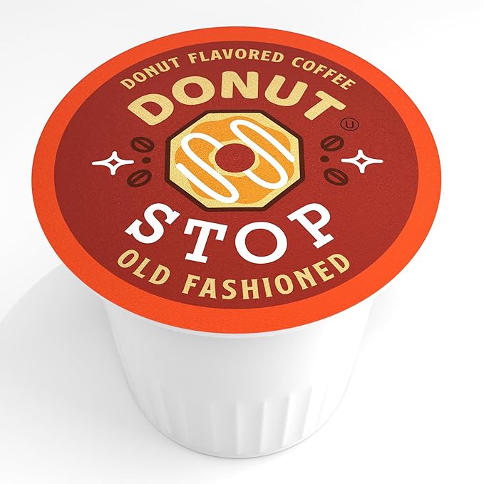 Donut Stop Flavored Coffee Pods, Compatible with 2.0 K-Cup Brewers, Old Fashion Donut Flavor, 40 Count