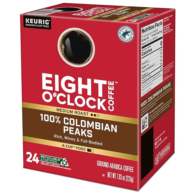 Eight O'Clock Coffee Colombian Peaks Single-Serve Keurig K-Cup Pods, Medium Roast Coffee Pods, 96 Count