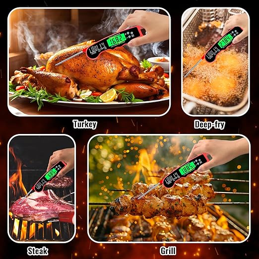 Meat Thermometer Digital, Instant Read Meat Thermometer with Backlight & Magnet for Kitchen, Beef, Grill, Turkey,IP67 Waterproof Cooking Thermometer，Suitable as Stocking Stuffers for Men