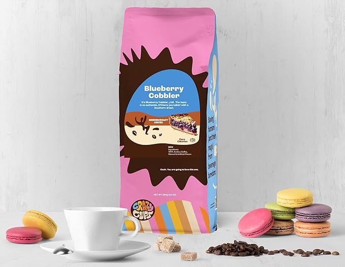 Crazy Cups Flavored Ground Blueberry Coffee, Blueberry Cobbler Coffee in 10 oz Bag, For Brewing Flavored Hot or Iced