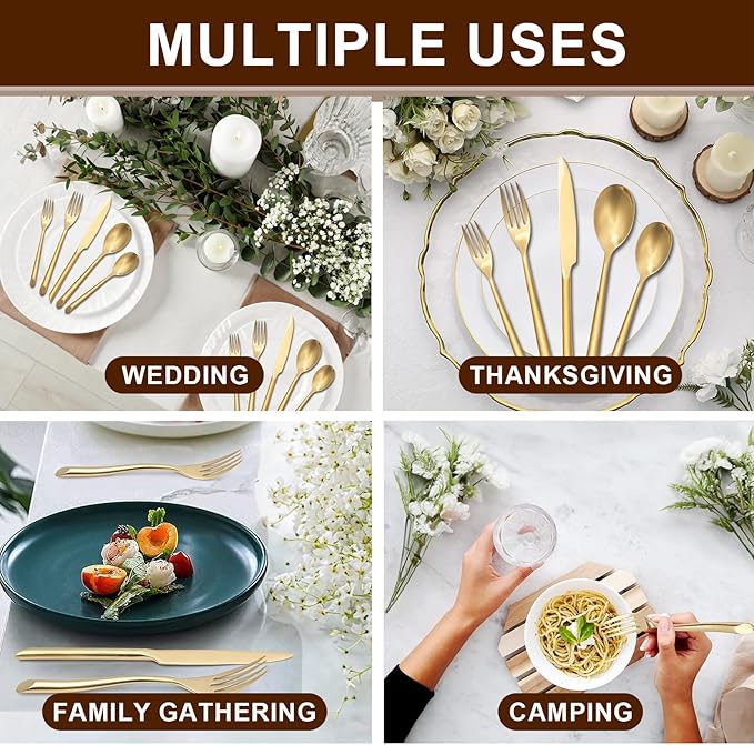 Gold 20-Piece Silverware Set with Handle, Stainless Steel Flatware Set, Cutlery Set Mirror Polished, Dishwasher Safe, Service for 4